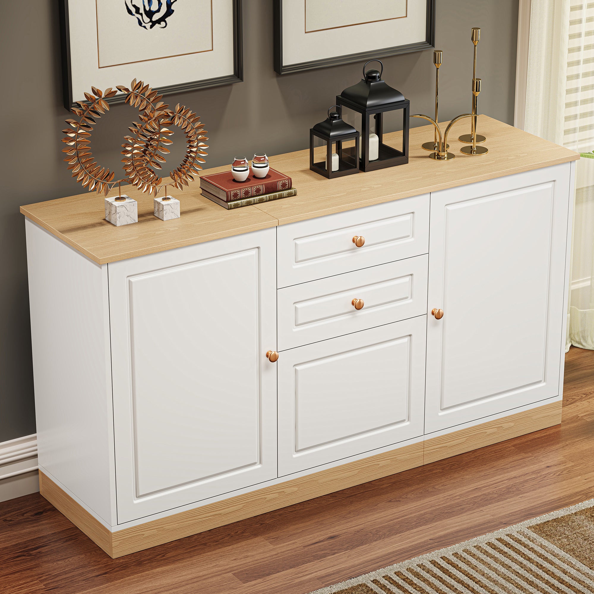 Sideboard with 3 Doors and 2 Drawers, Multifunctional Storage Furniture