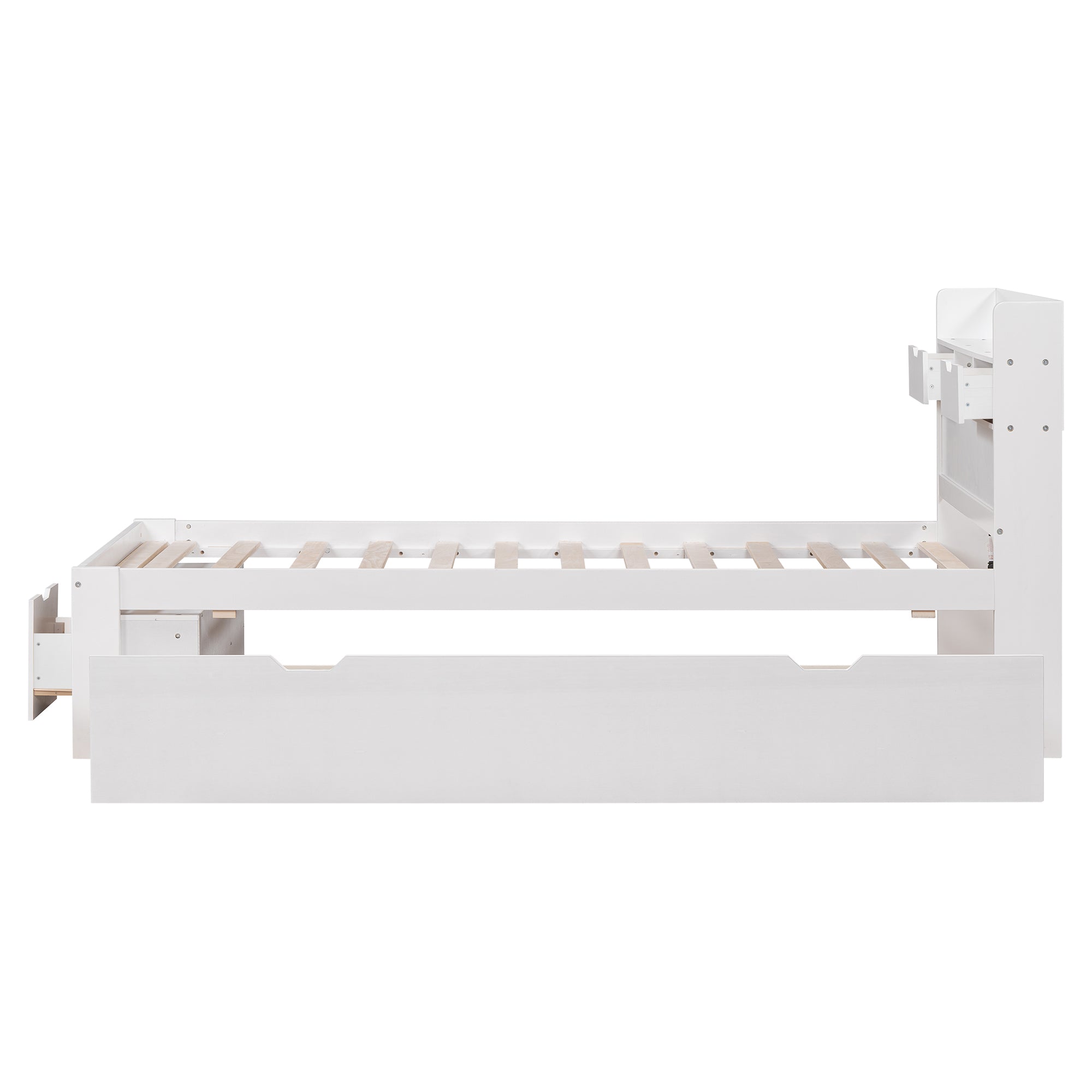 Single Bed with USB Port, Drawers and Storage Cabinet, White