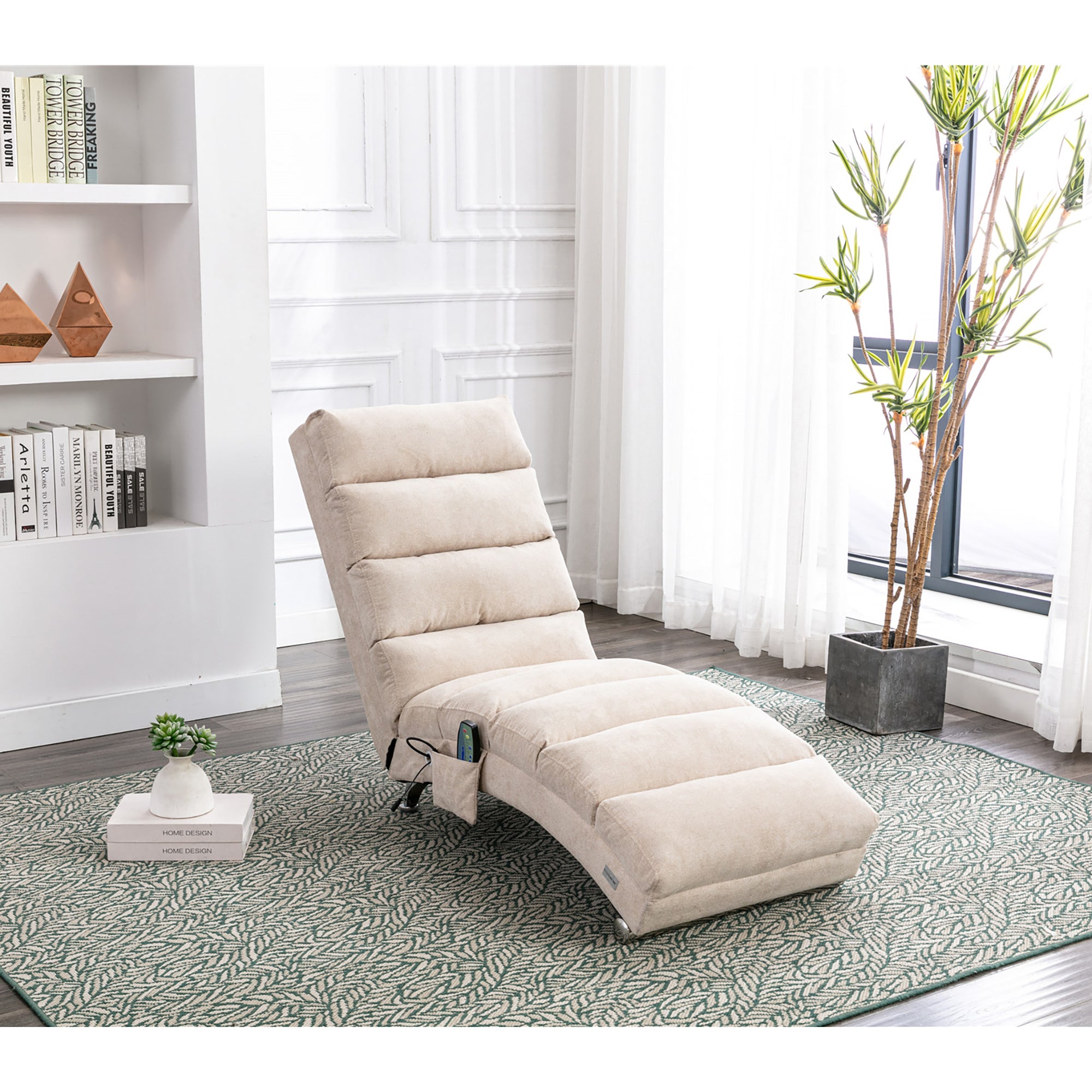 Relaxation Lounger, Fixed Reclining Sofa with Vibration and Side Pockets, Modern Furniture