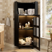 Corner Cabinet Modern LED App Control Storage - Black Lacquer