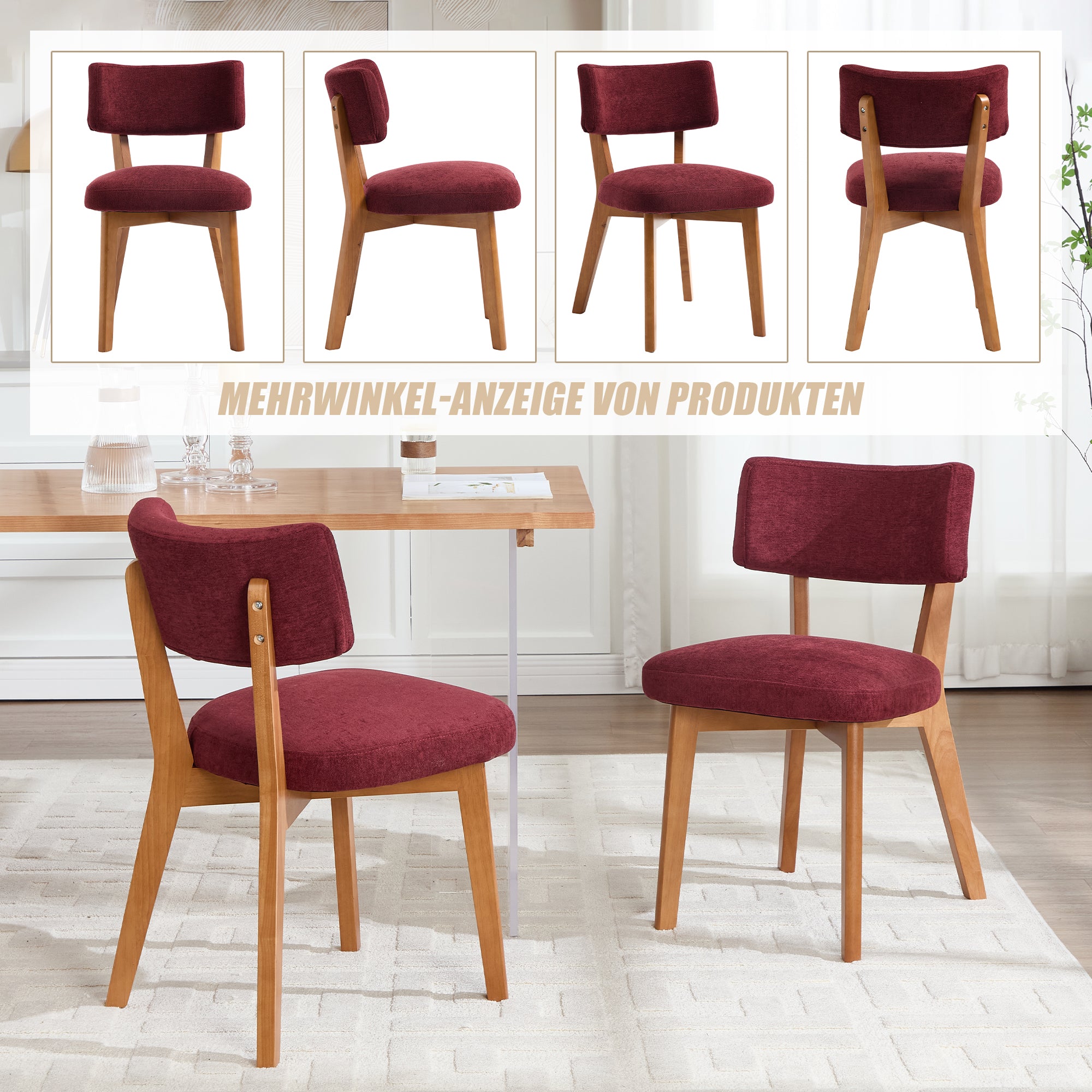 Dining Chair Set of 2, Mid-Century Style Solid Wood Legs Upholstered Seat, Fabric