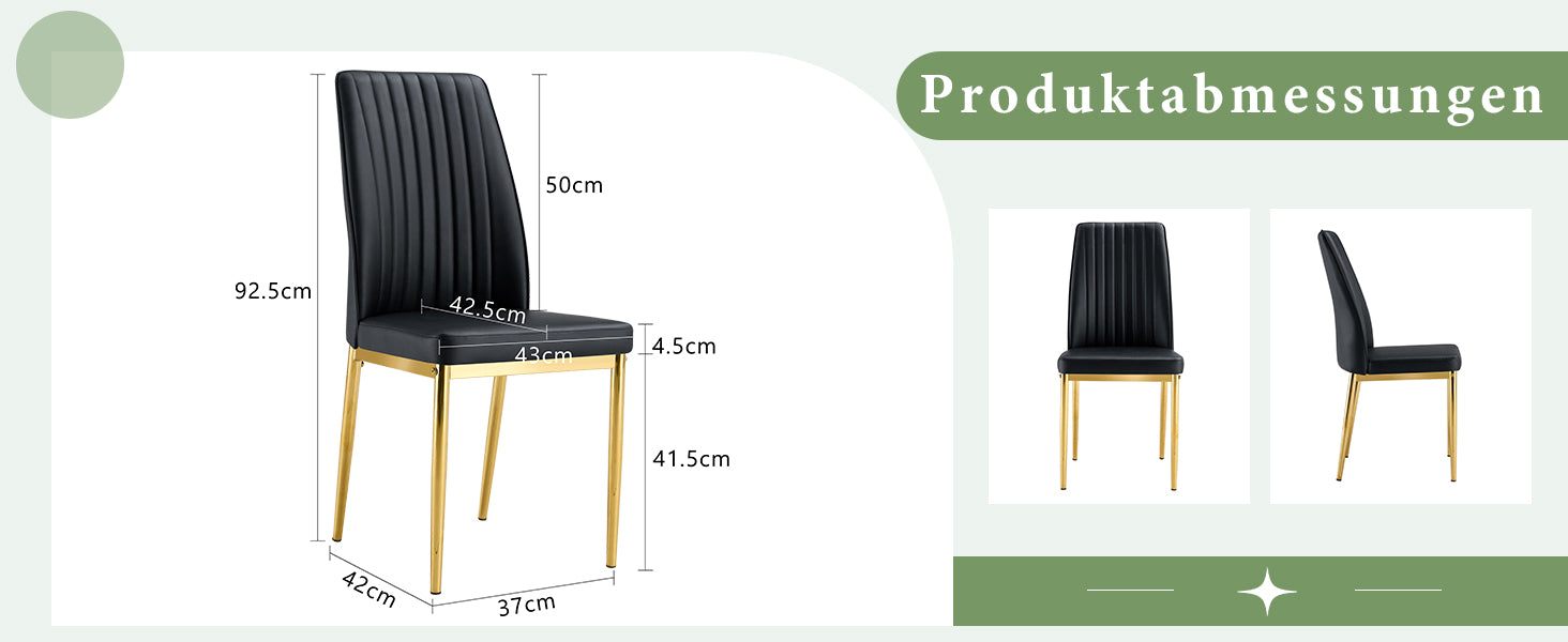 Dining Chair Set of 4, Golden Metal Legs, Black PU Leather
