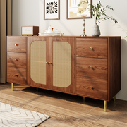Rattan Sideboard Storage Cabinet with Drawer 160x40x90cm Brown Wood