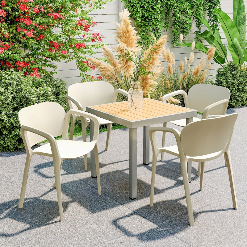 Garden Chair Set, 4 Stackable Plastic Chairs with Armrest Backrest, 120 kg Loadable, Weatherproof