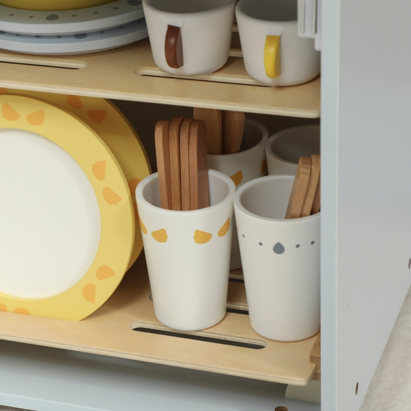 Children's Dishwashing Set with Wooden Dishwasher and 32 Accessories, MDF, Light Blue