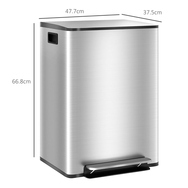 60L Dual Compartment Bin Deodoriser Holders Stainless Steel, Silver Tone