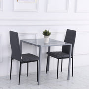 Modern Square Dining Table for 2-4 People with Glass Top & Metal Legs, Grey