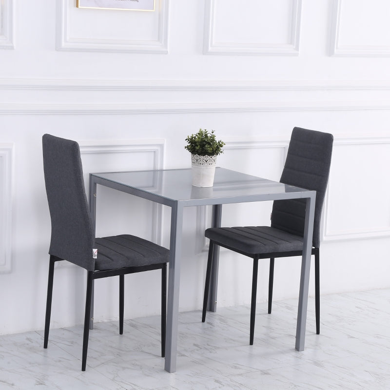Modern Square Dining Table for 2-4 People with Glass Top & Metal Legs, Grey