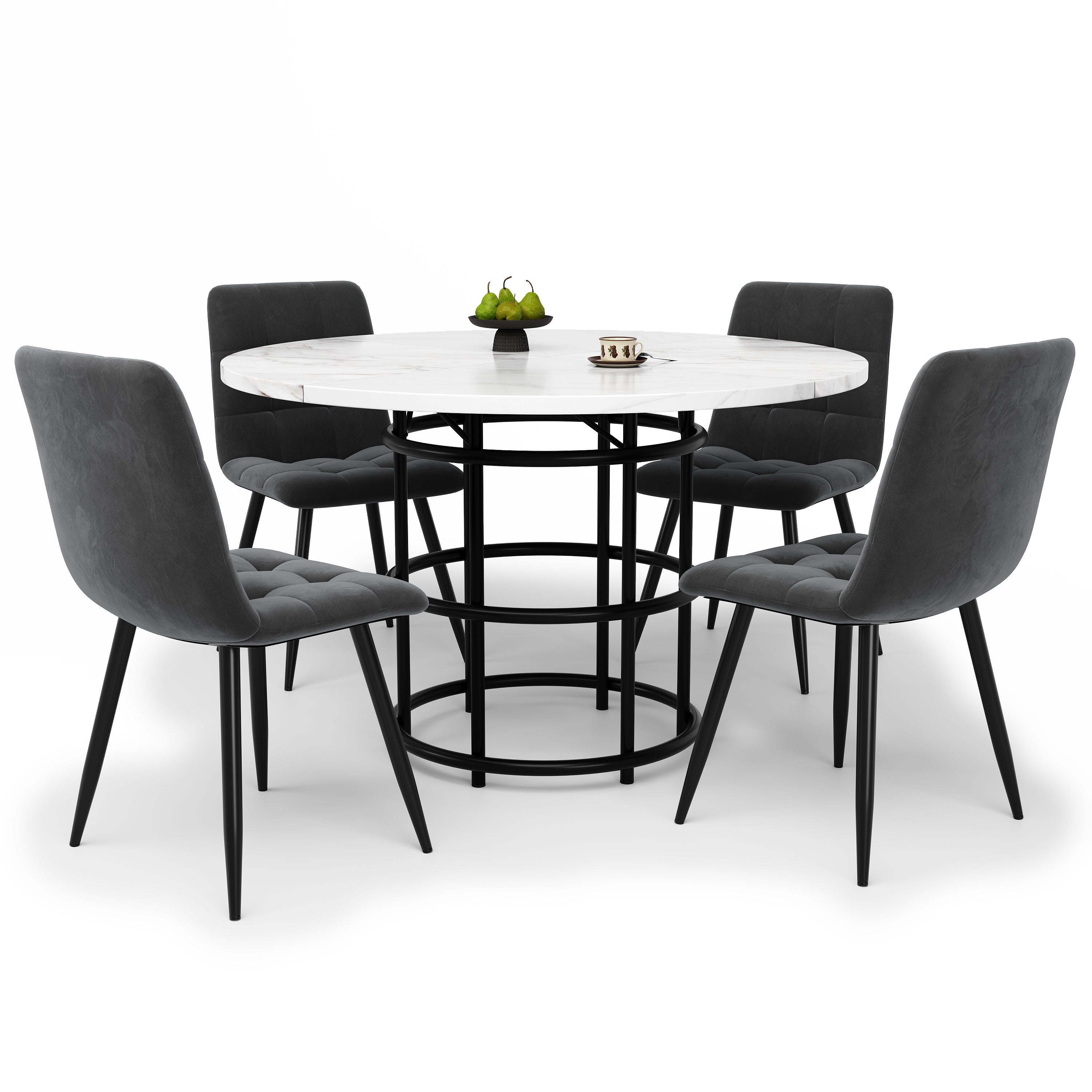 Dining Table Set 5-Piece Round 100cm White MDF/Grey Velvet