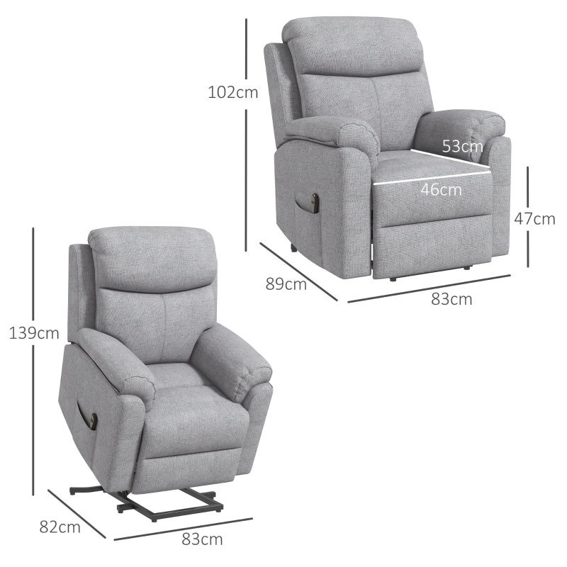 Power Lift Recliner Chair, Electric Lift with Remote Control, Linen Fabric, Grey