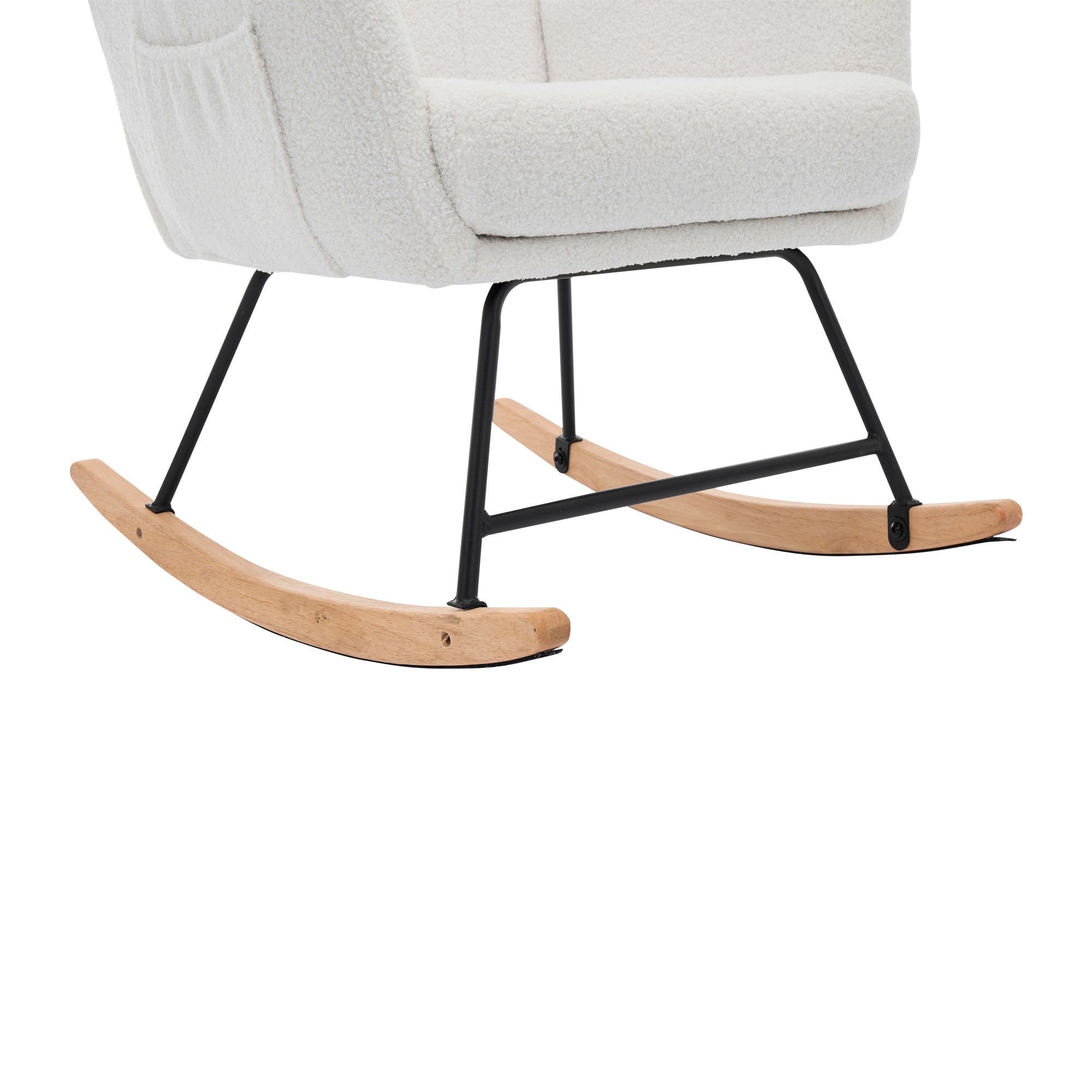 Ergonomic Rocking Chair with Footstool, High Backrest, 30-degree Rock, White Rubberwood