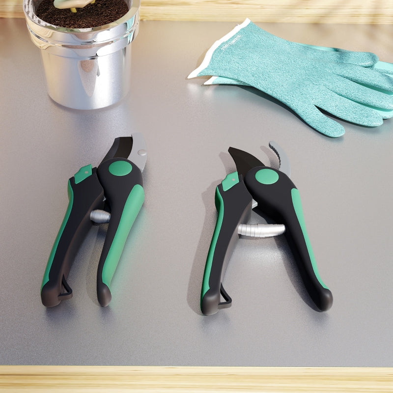 Garden Tool Set 2 Pieces Metal with Pruning Shears Green and Black