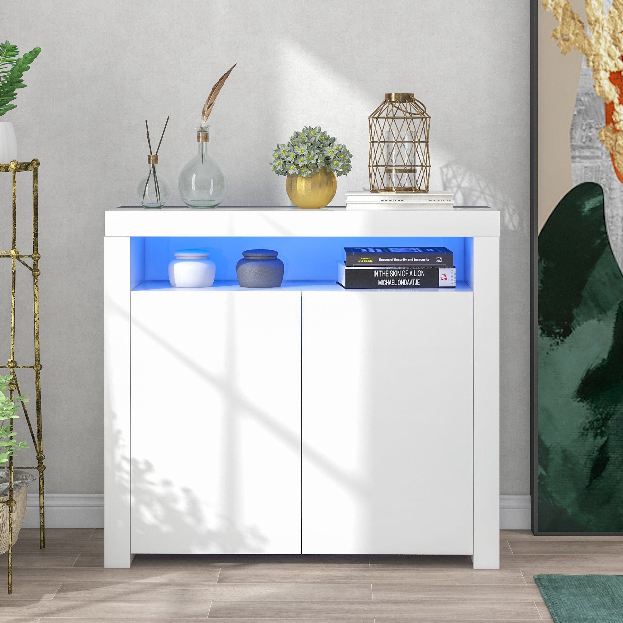 Chest of Drawers Sideboard - High Gloss LED Storage TV Stand - White