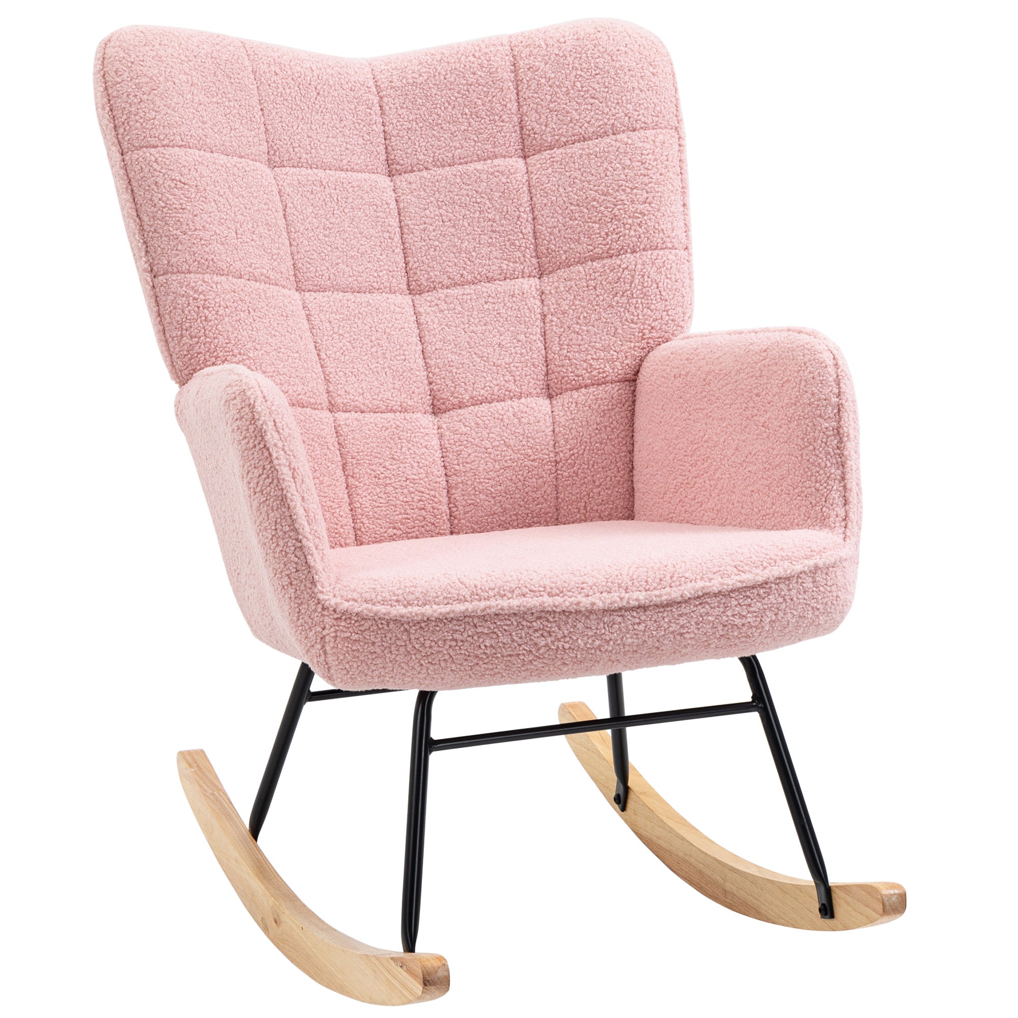 Rocking Chair Recliner Accent Max Load 120 kg Faux Lambskin Pink
