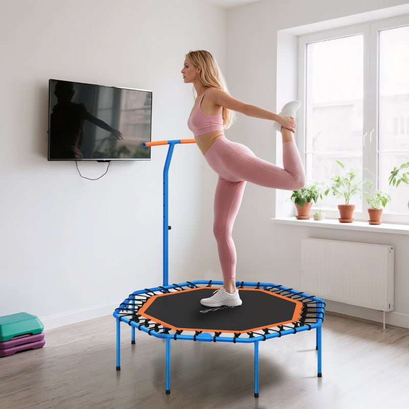 Fitness Trampoline with Adjustable Handlebar, Stable & Quiet Indoor Use, Blue Steel