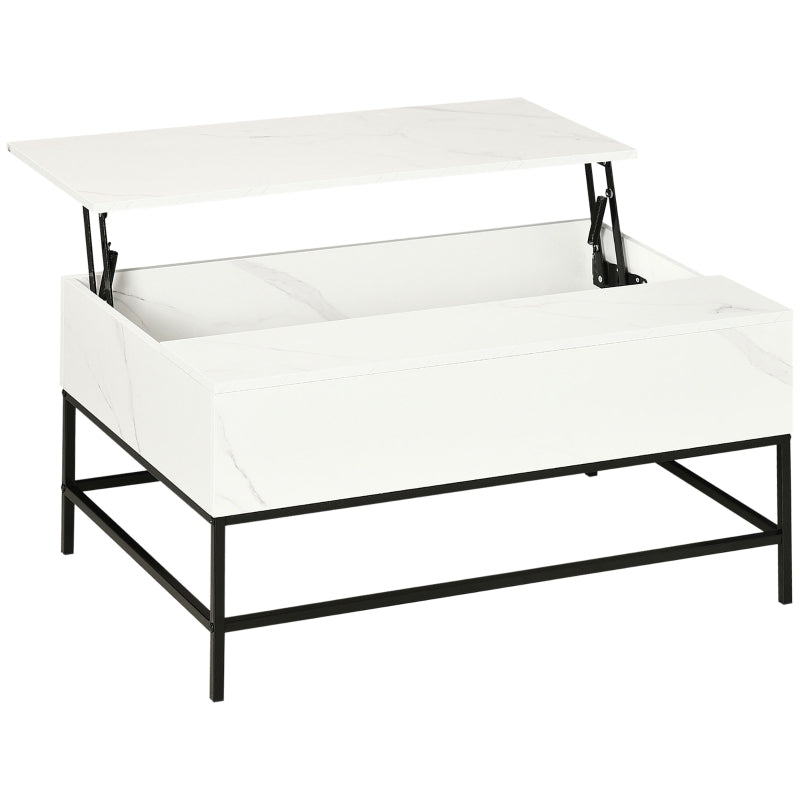 Modern Lifting Coffee Table, Hidden Compartment Storage, Faux Marble White