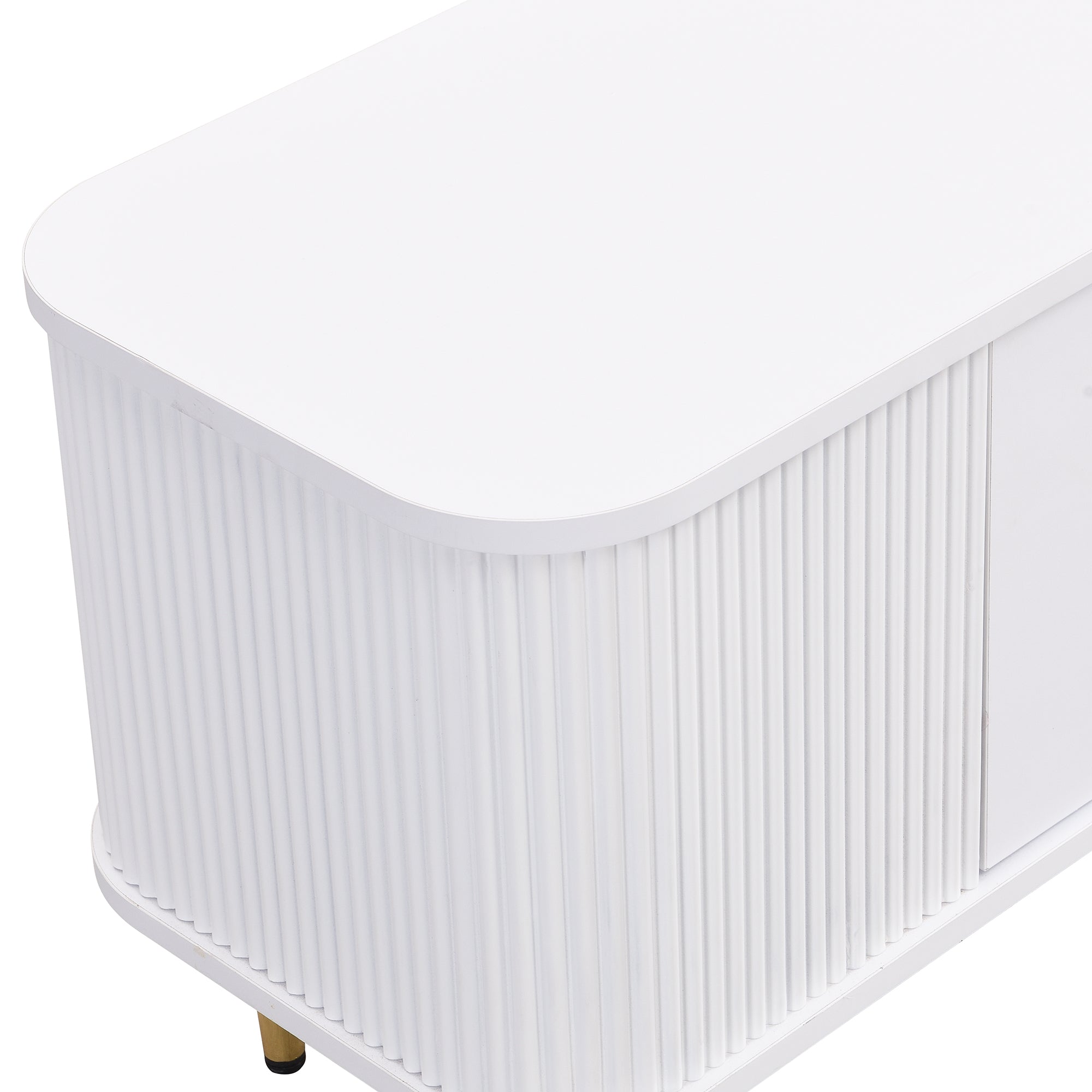 TV Cabinet, Curved Corners Wavy Sides Drawers, Gold Handles and Legs