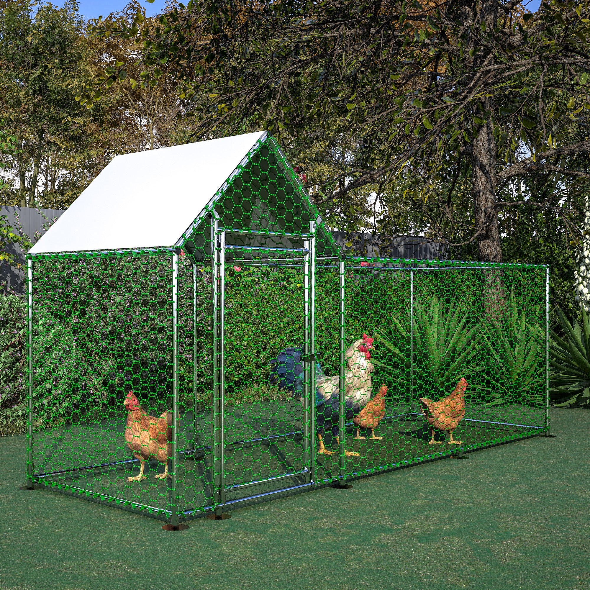 Chicken Coop/Run 3x1x1.5m Safety Lock Waterproof PE Metal Enclosure