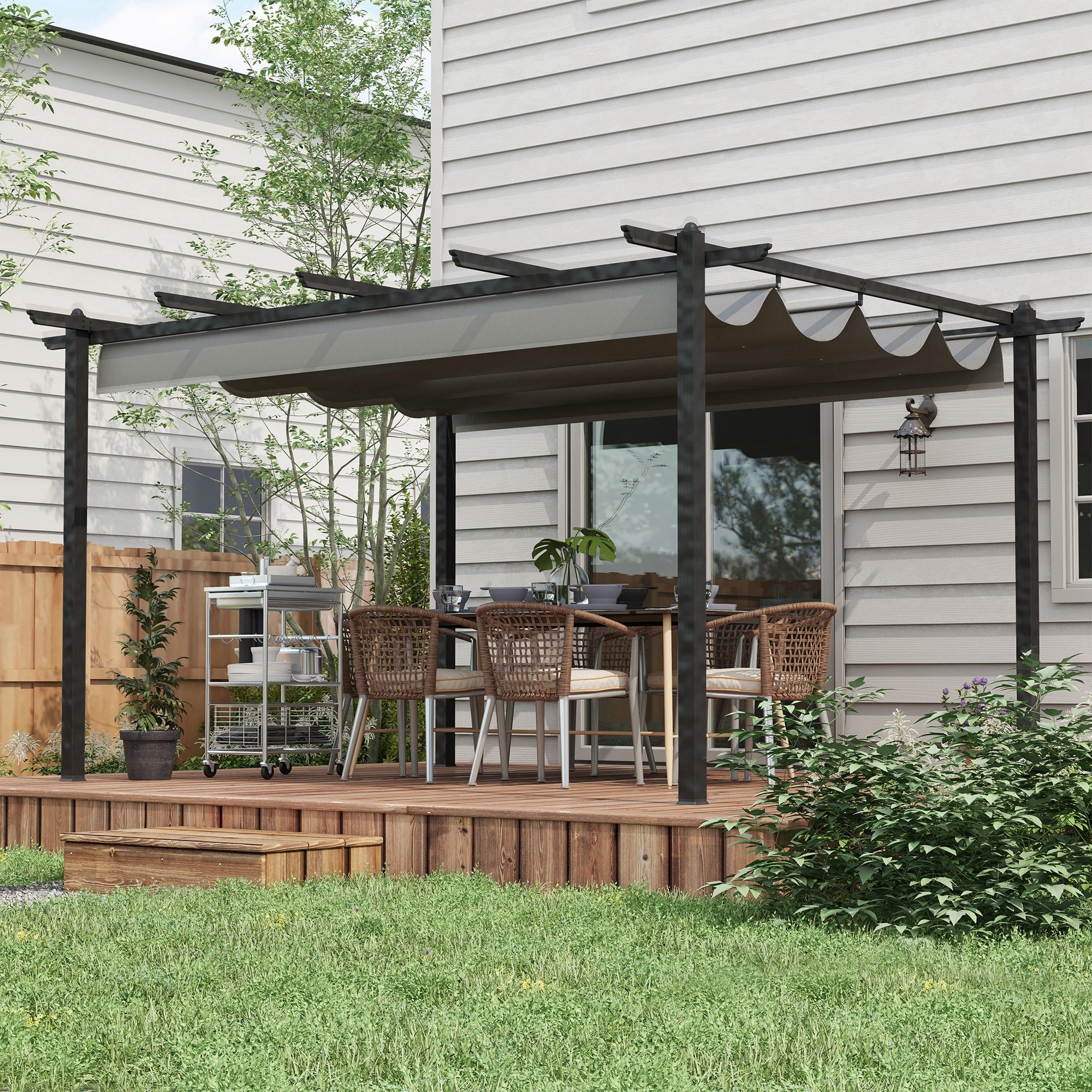 4 x 3(m) Pergola with Retractable Roof, Garden Gazebo, Aluminium Grey