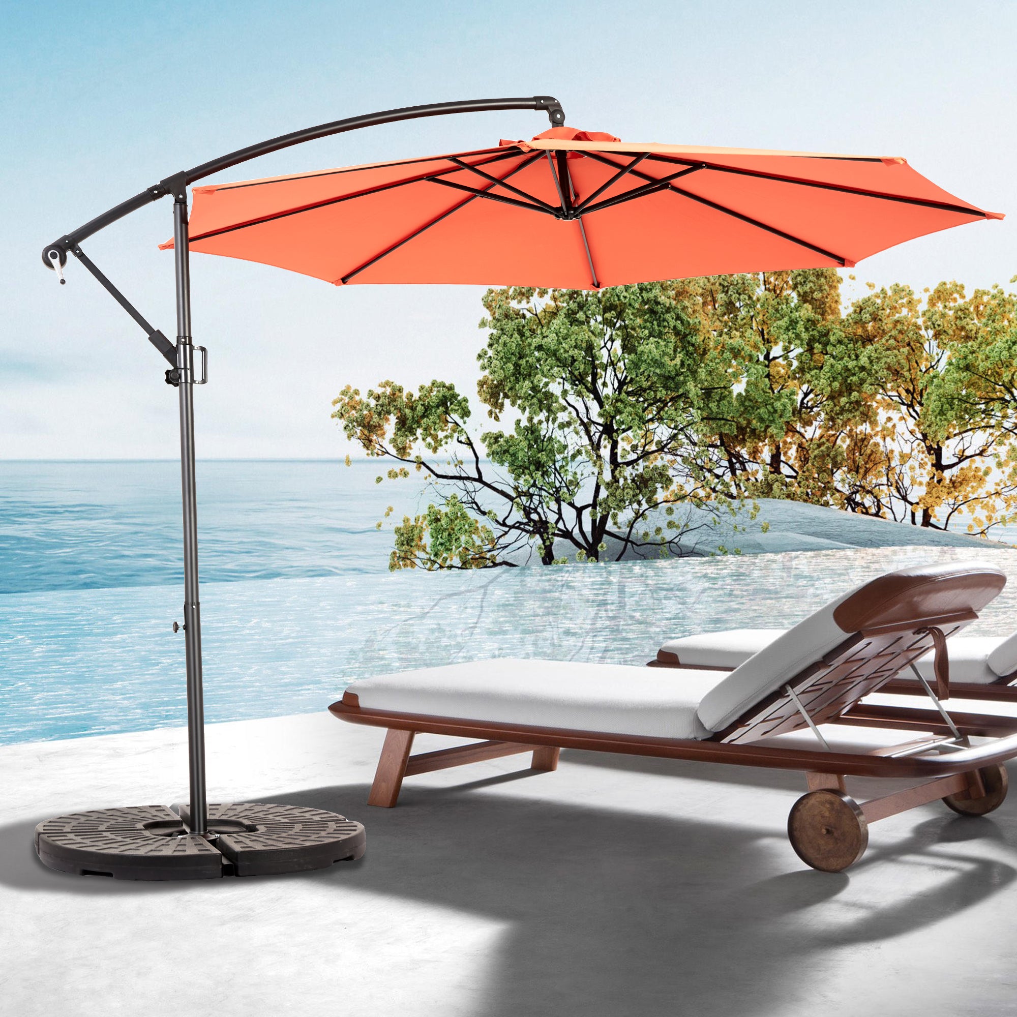 14.8 Ft Double Sided Outdoor Umbrella, Rectangular Large with Crank, Orange