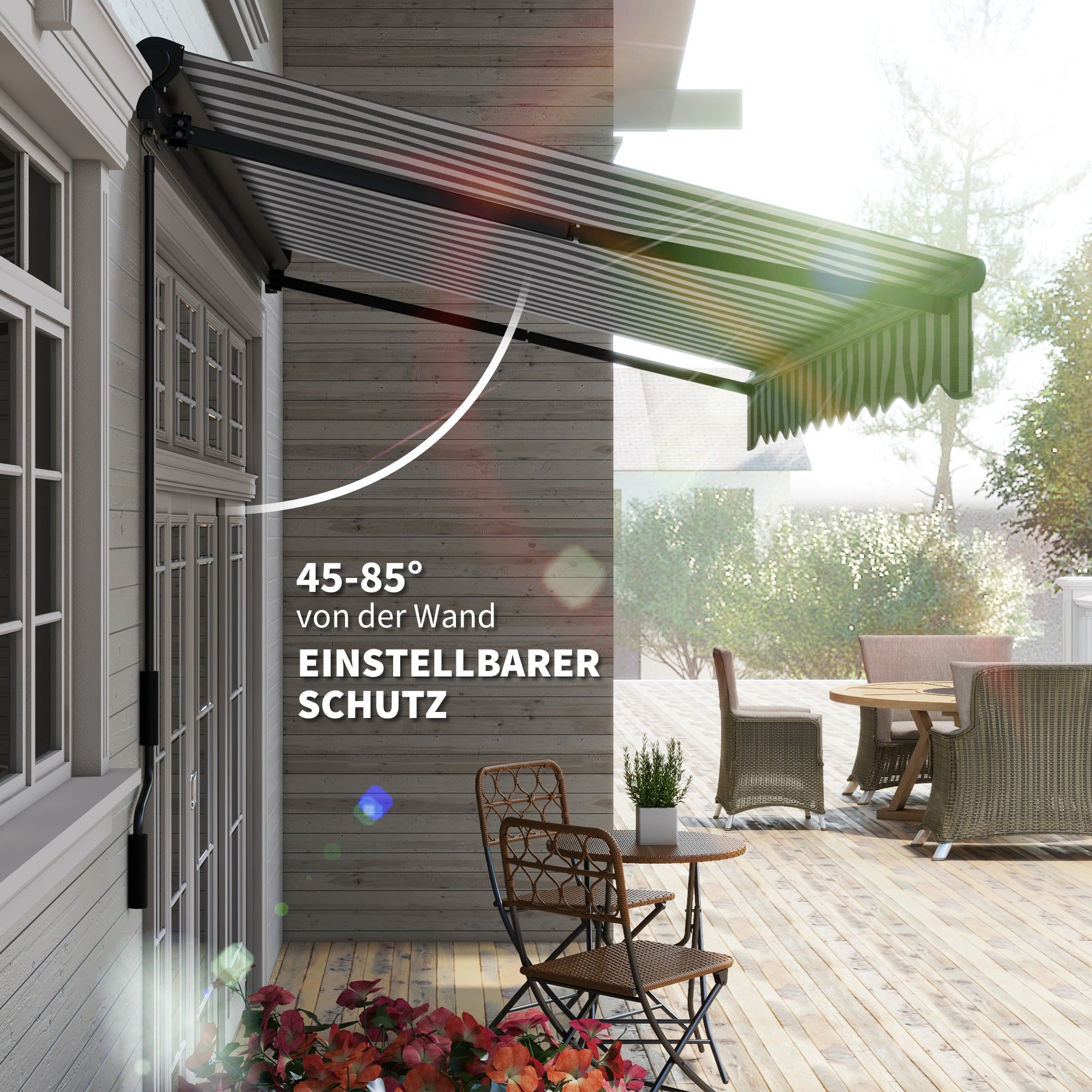 Balcony Awning Adjustable Cassette UV30+ Remote/Hand Crank - Grey/White