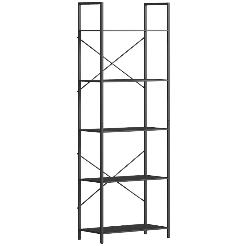 Bookshelf, 5-Tier Industrial Metal Frame Open Storage Shelf 60x30x170.5 cm, Black
