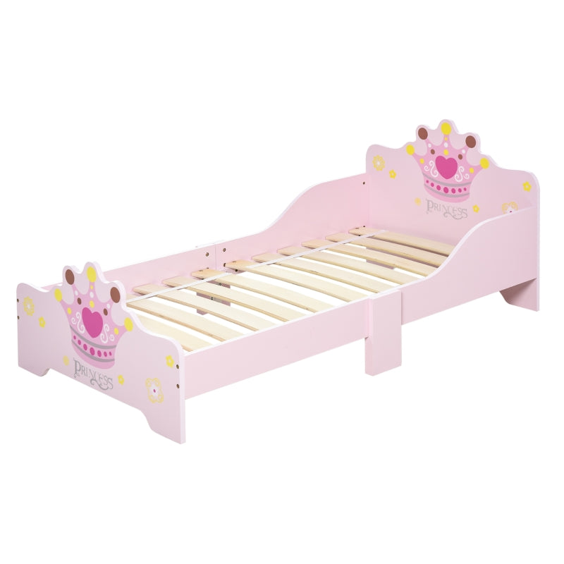Kids Toddler Bed Princess Crown Theme Safety Side Rails Slats Pink
