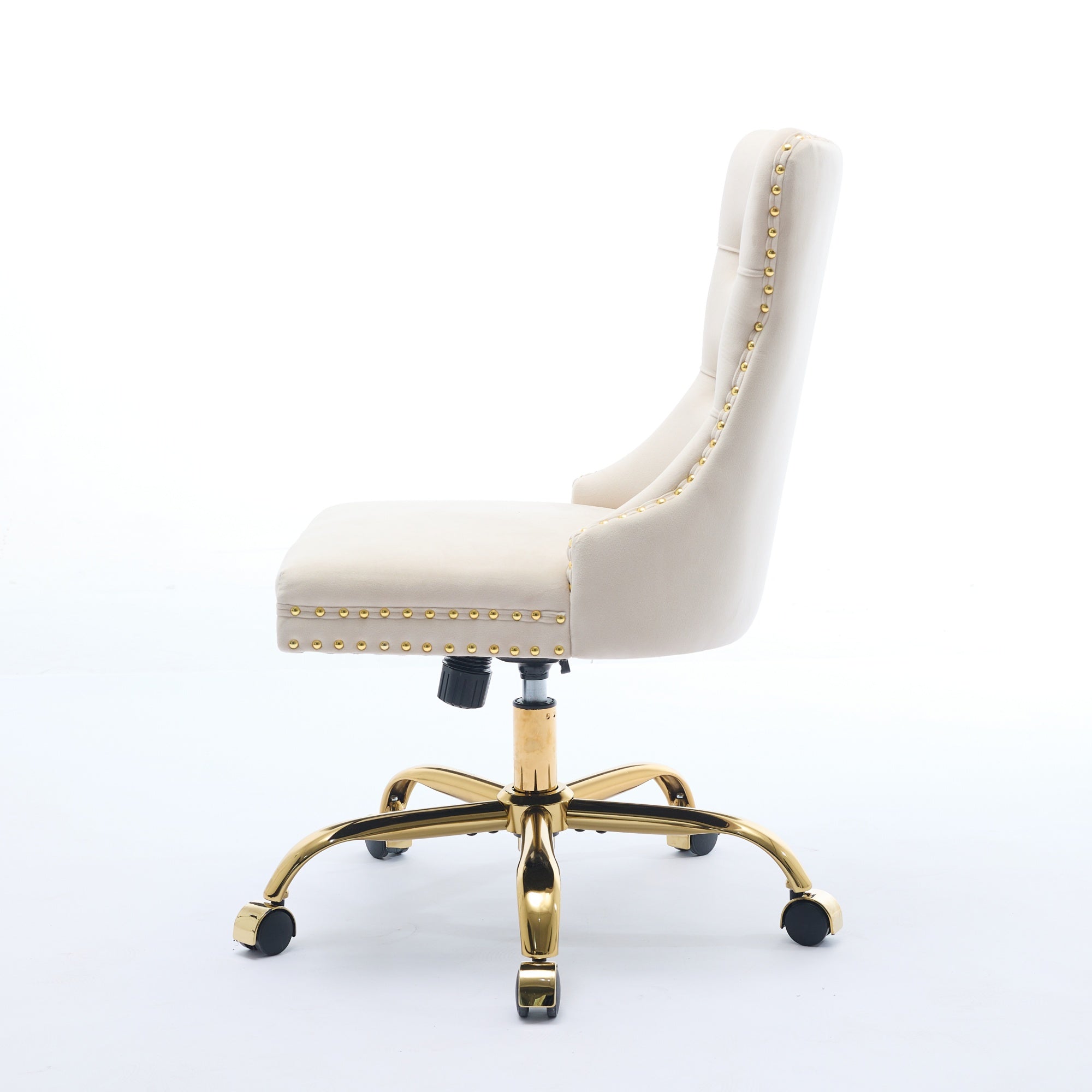 Home Office Chair Tufted Adjustable Swivel Golden Base - Beige Velvet