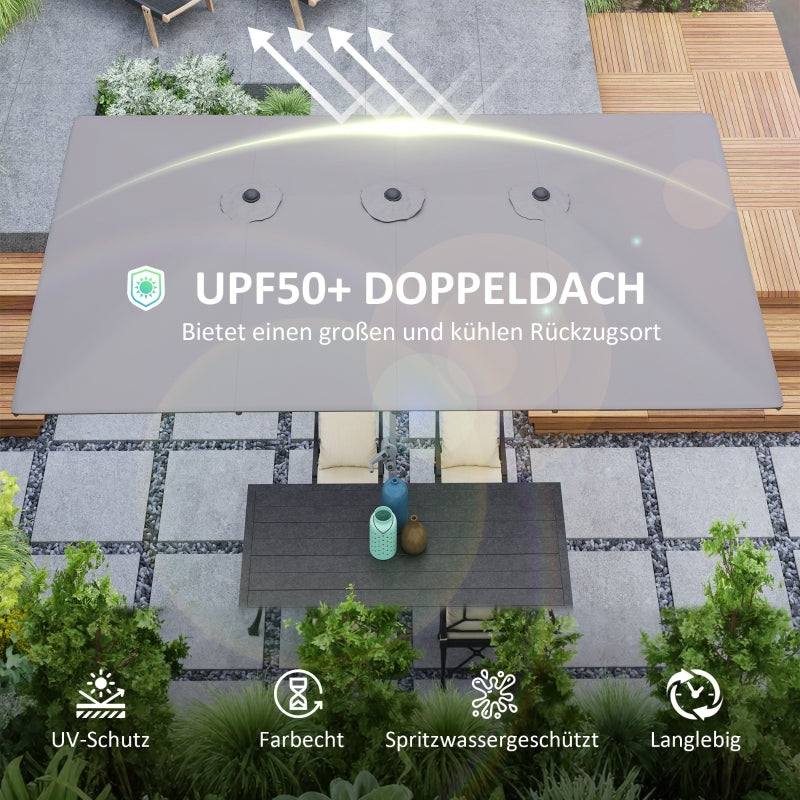 Double Parasol, 451 x 264 cm, UV50+ Protection, Windproof, Dark Gray