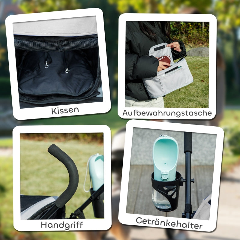 Pet Stroller, Safety Leash, Mesh Window, Light Grey