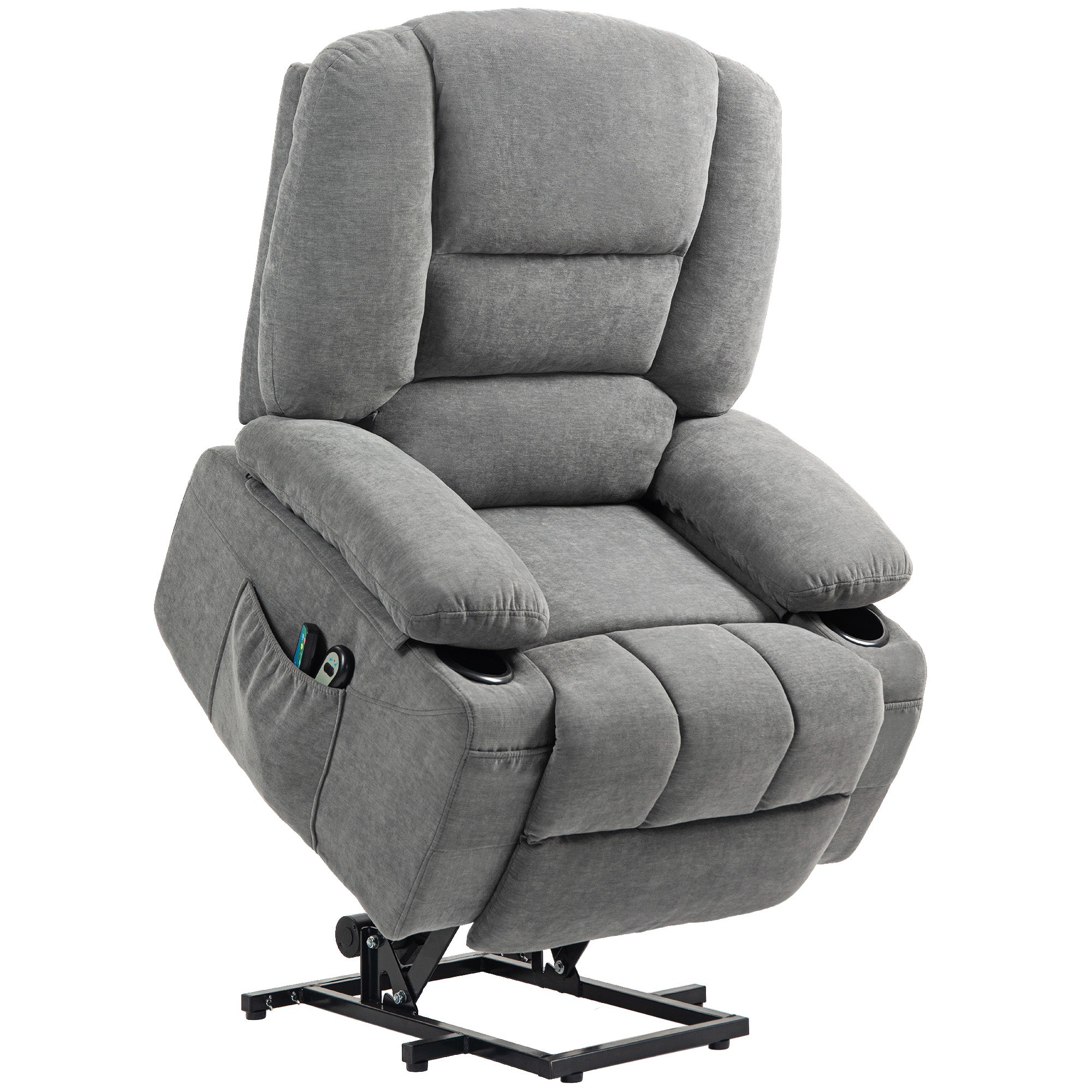 Electric Recliner Lift Massage Heating Side Pocket, Dark Grey