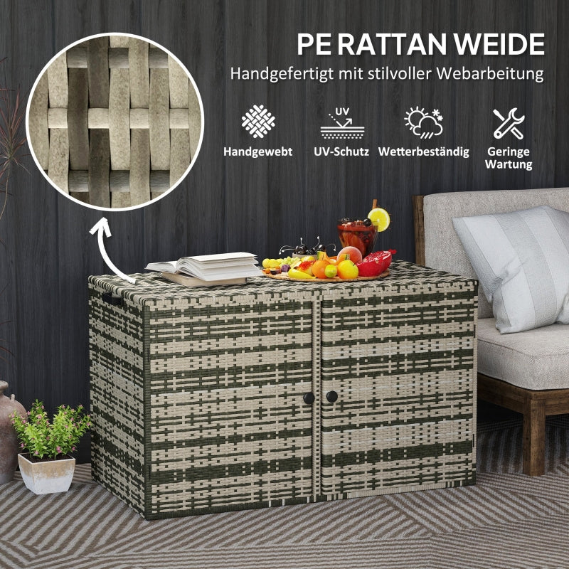 Rattan Storage Box, 350L 2-Level Weatherproof, Mixed Grey
