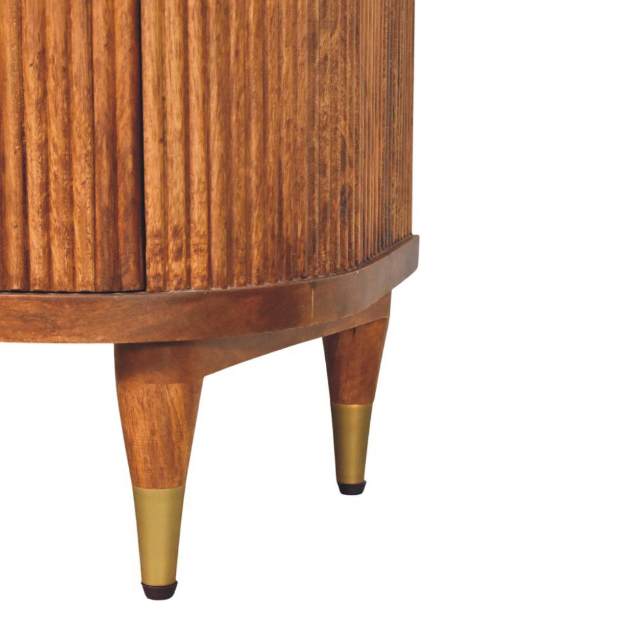 Ribbed Bedside Nightstand with Brass Accents in Mango Wood