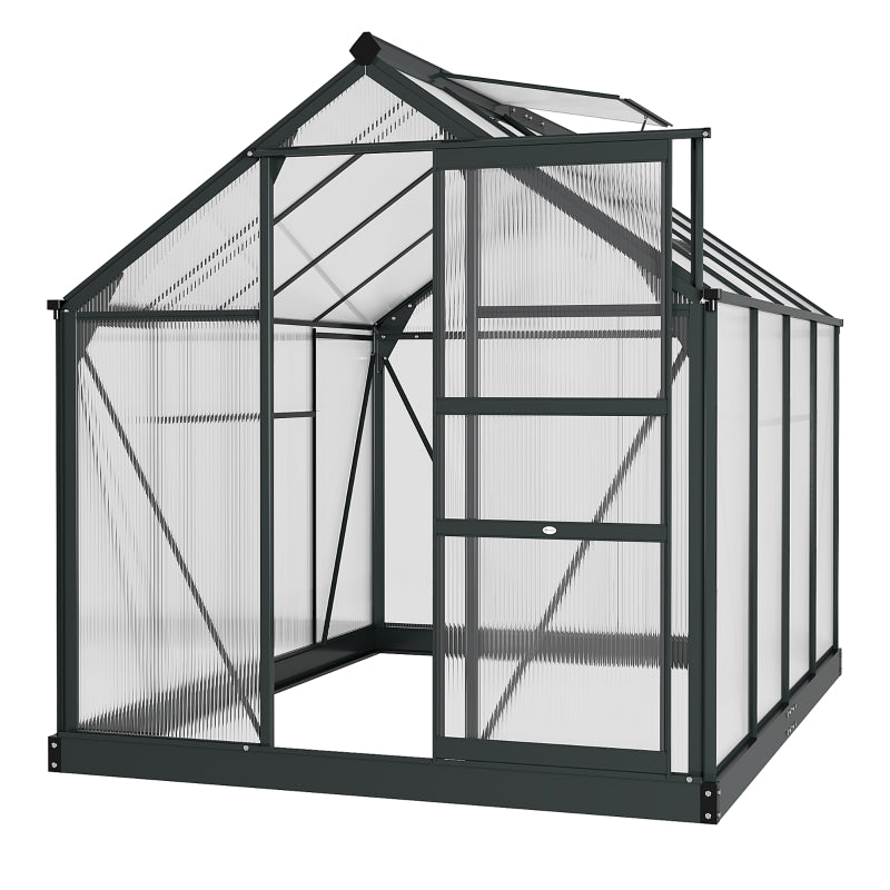 6 x 8ft Walk-In Greenhouse with Sliding Door, Aluminium Frame, Grey