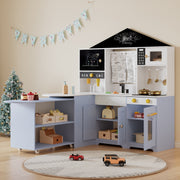 Children's Play Kitchen with Creative House Design and Accessories, White and Purple