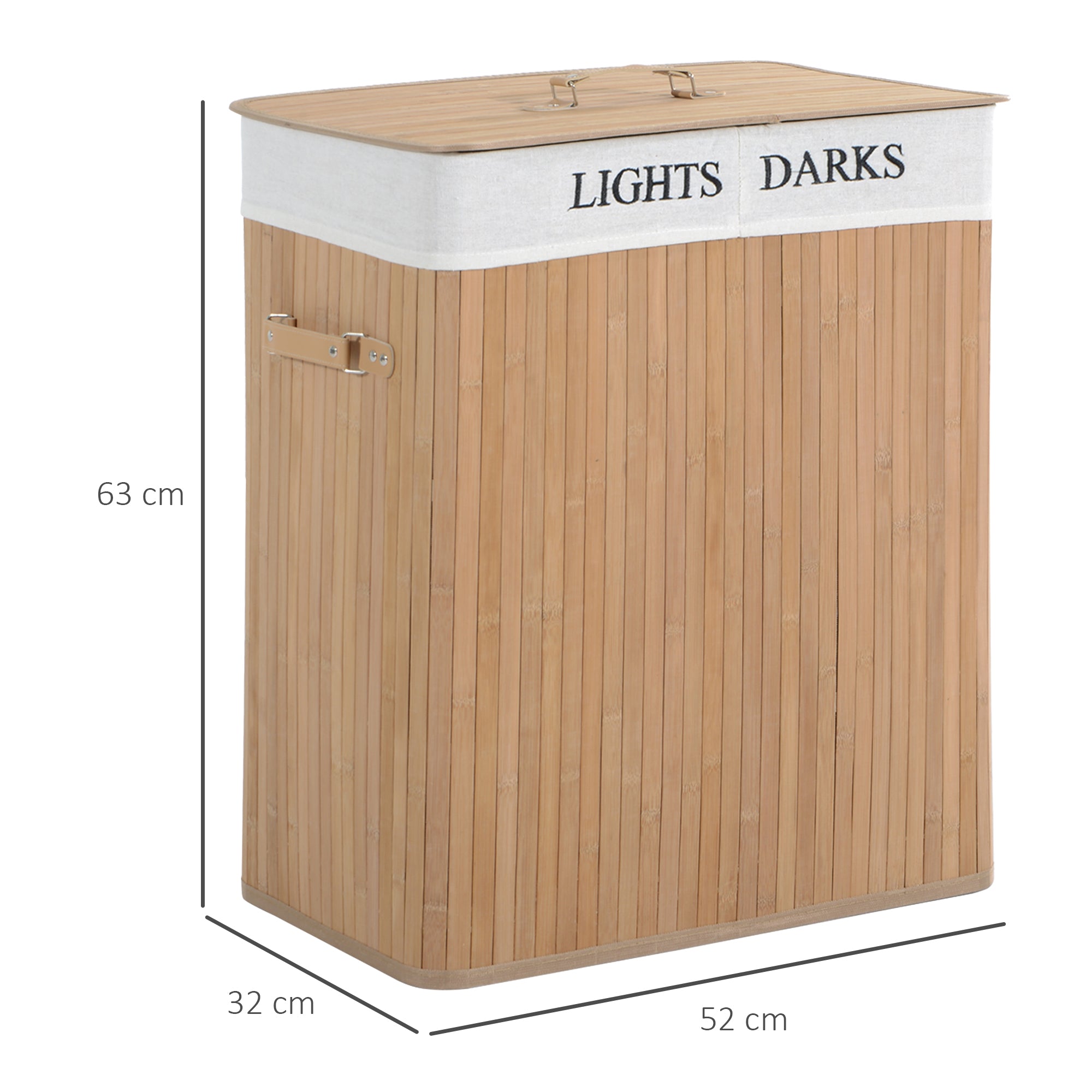 Laundry Basket 100L, Box with Lid, Bamboo Natural