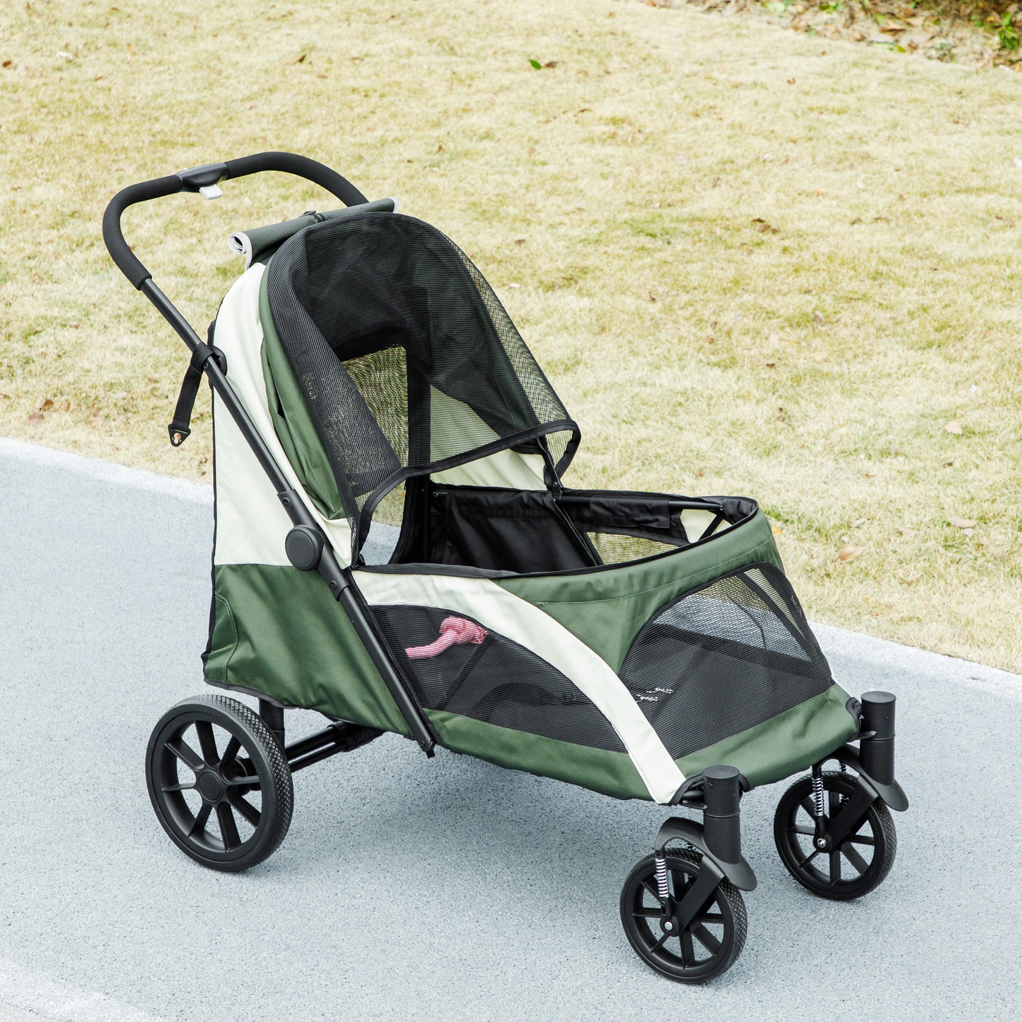 Dog Stroller Foldable, 30 kg, Mesh Windows, Dark Green
