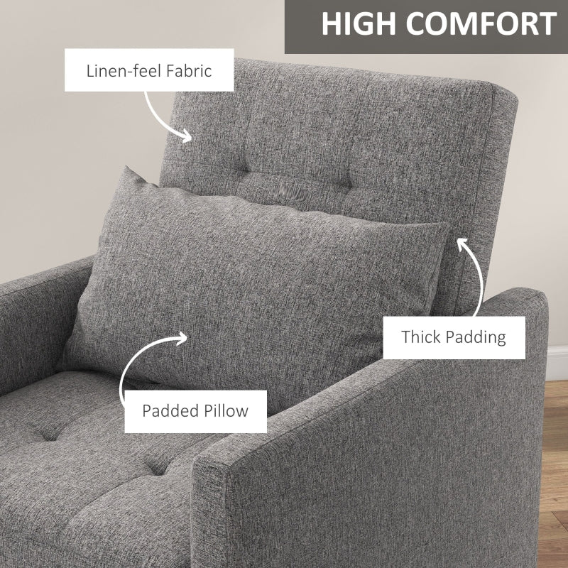3-In-1 Chair Bed, Convertible Sleeper Chair with Adjustable Backrest, Grey