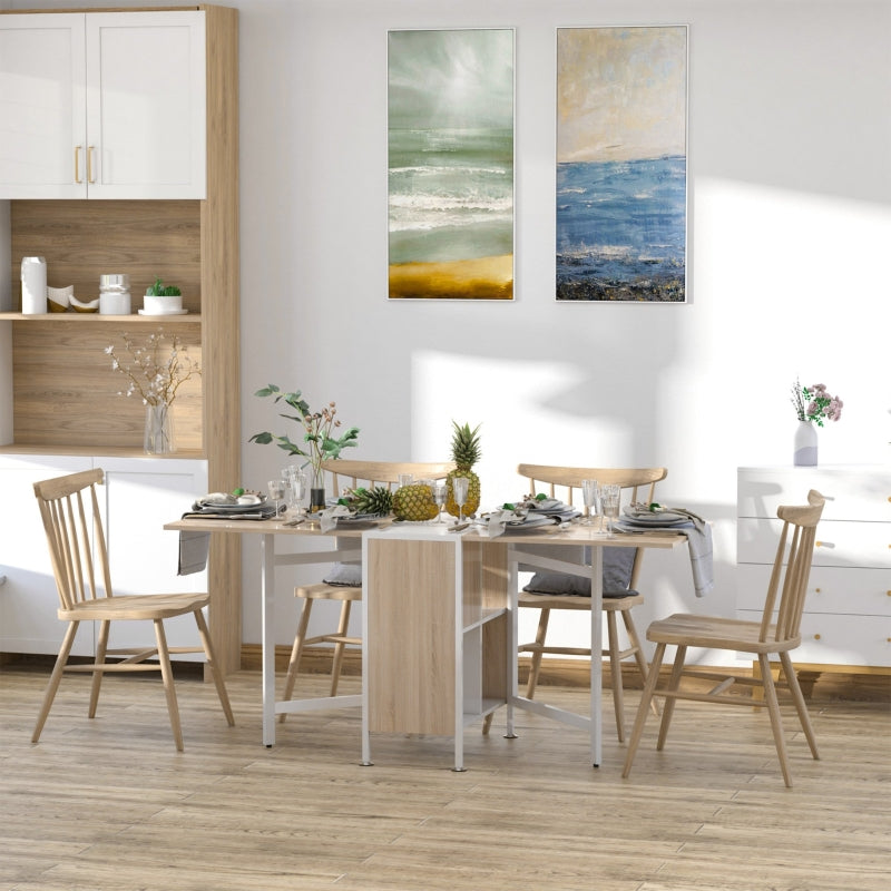 Foldable Drop Leaf Dining Table with Storage Shelves Cubes, Oak & White