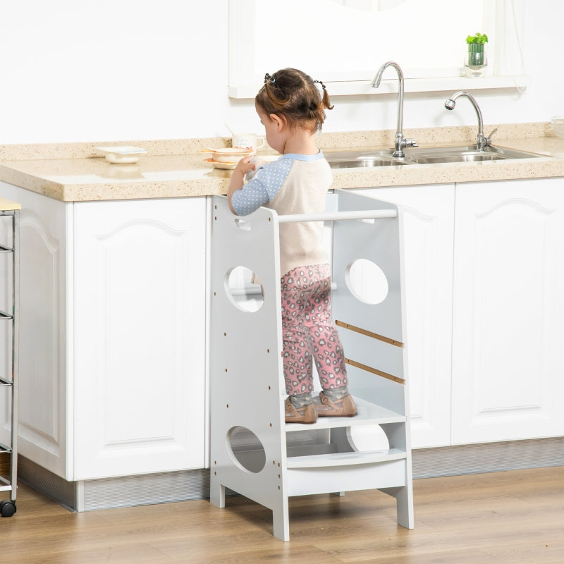 Kids Step Stool Toddler Kitchen Tower with Adjustable Platform, Grey