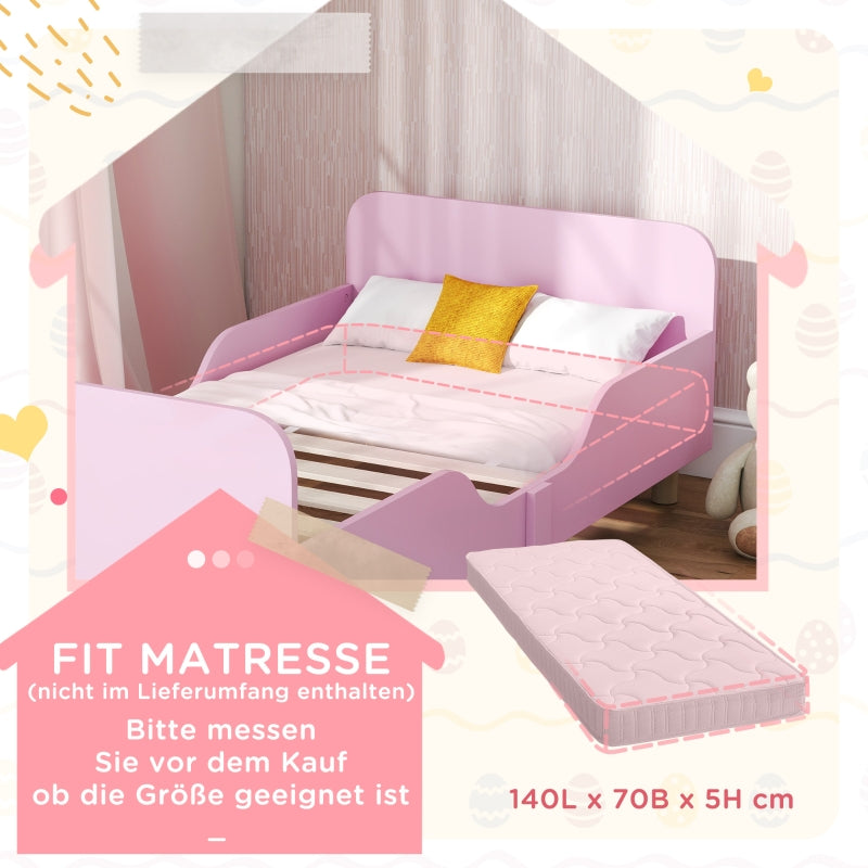 Children's Bed Frame, Single with Safety Rail, MDF Pink