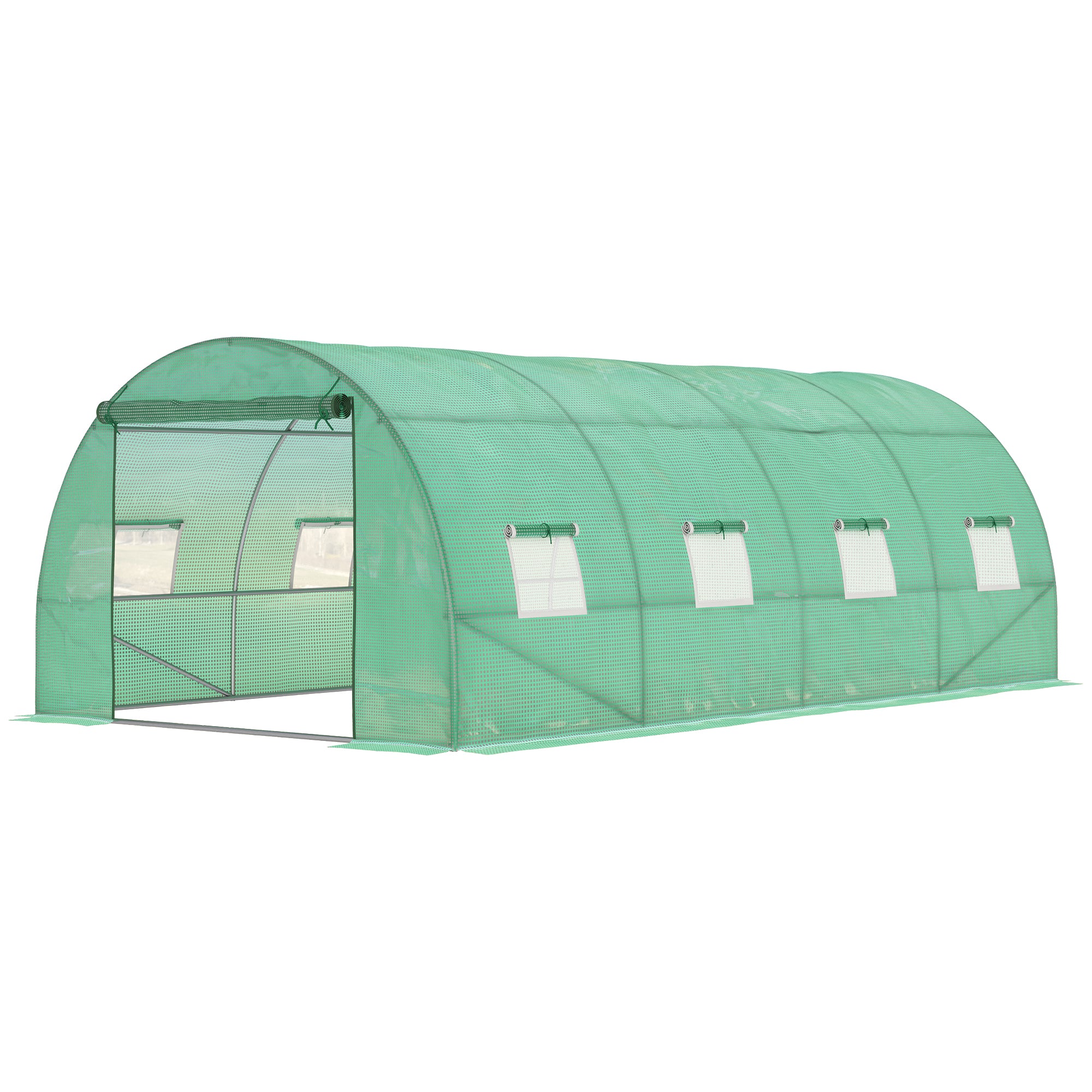 Walk-in Polytunnel Greenhouse, 6 x 3M, with Zipped Roll-Up Door and 8 Mesh Windows