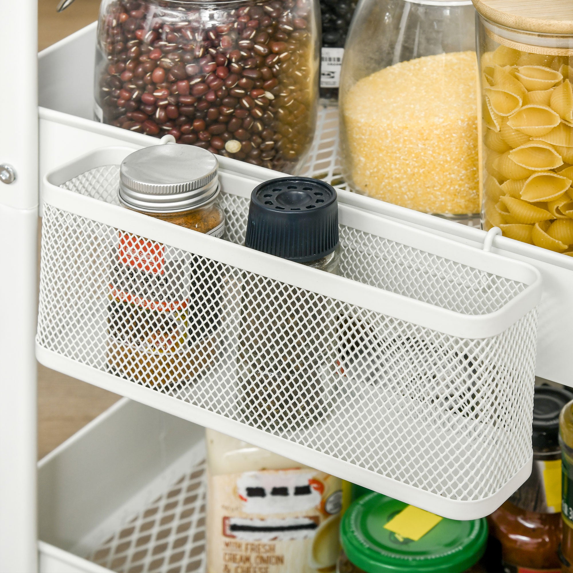 Rolling Cart, 3-Tier Kitchen Shelf with Wheels, Steel White