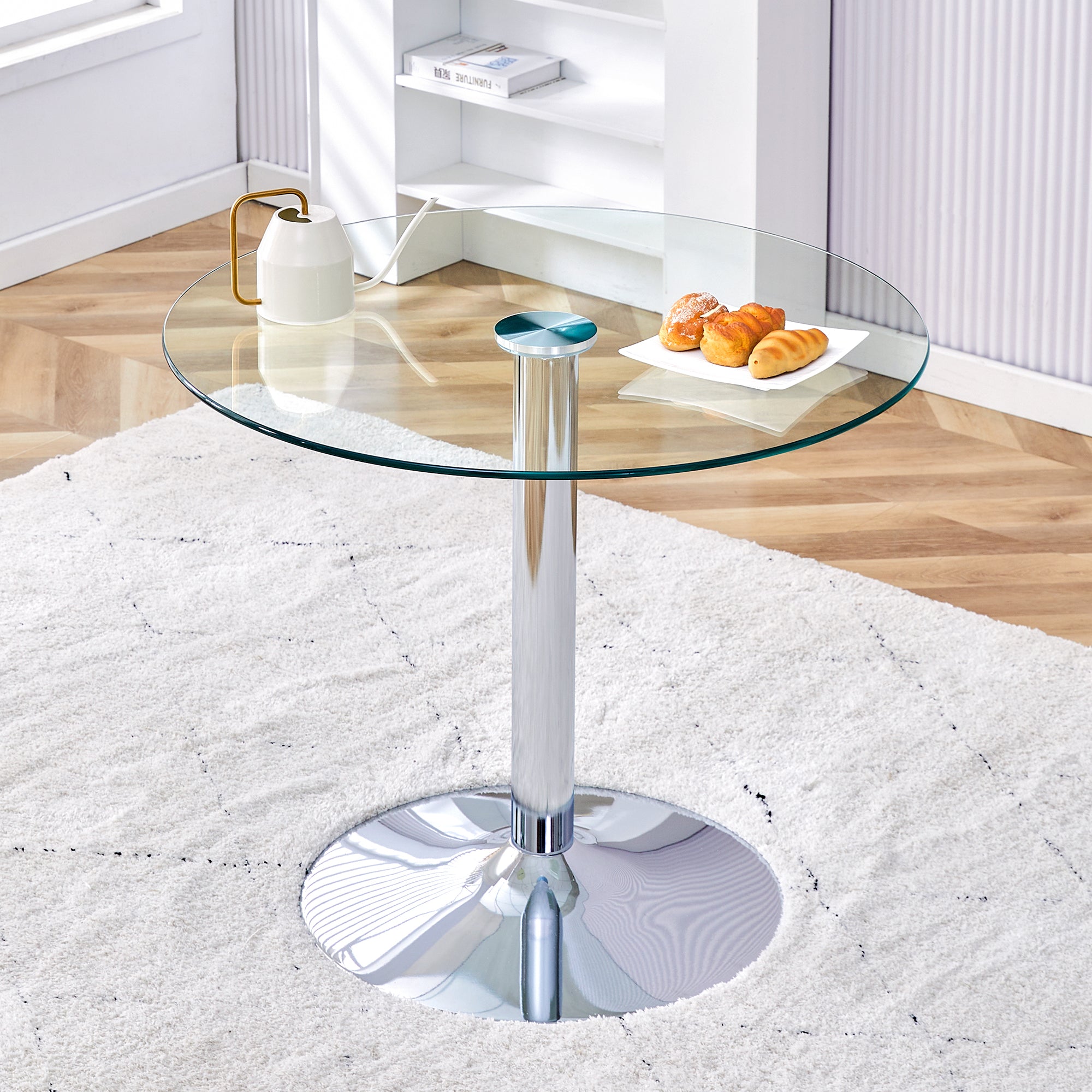 Glass Beam Table, Minimalist 85cm Diameter 76cm Height, Glass