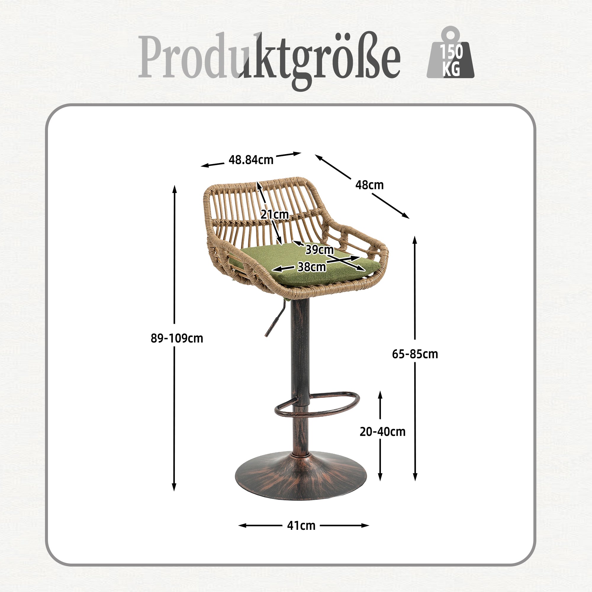 Modern Bar Stool Set of 2 Adjustable Chairs with Footrest, Green