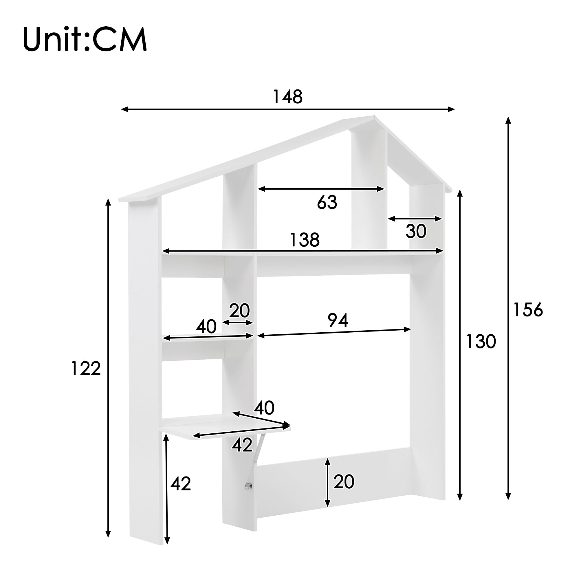 Wooden Shelf with Storage Space, Folding Bedside Table, Anti-Tip, White