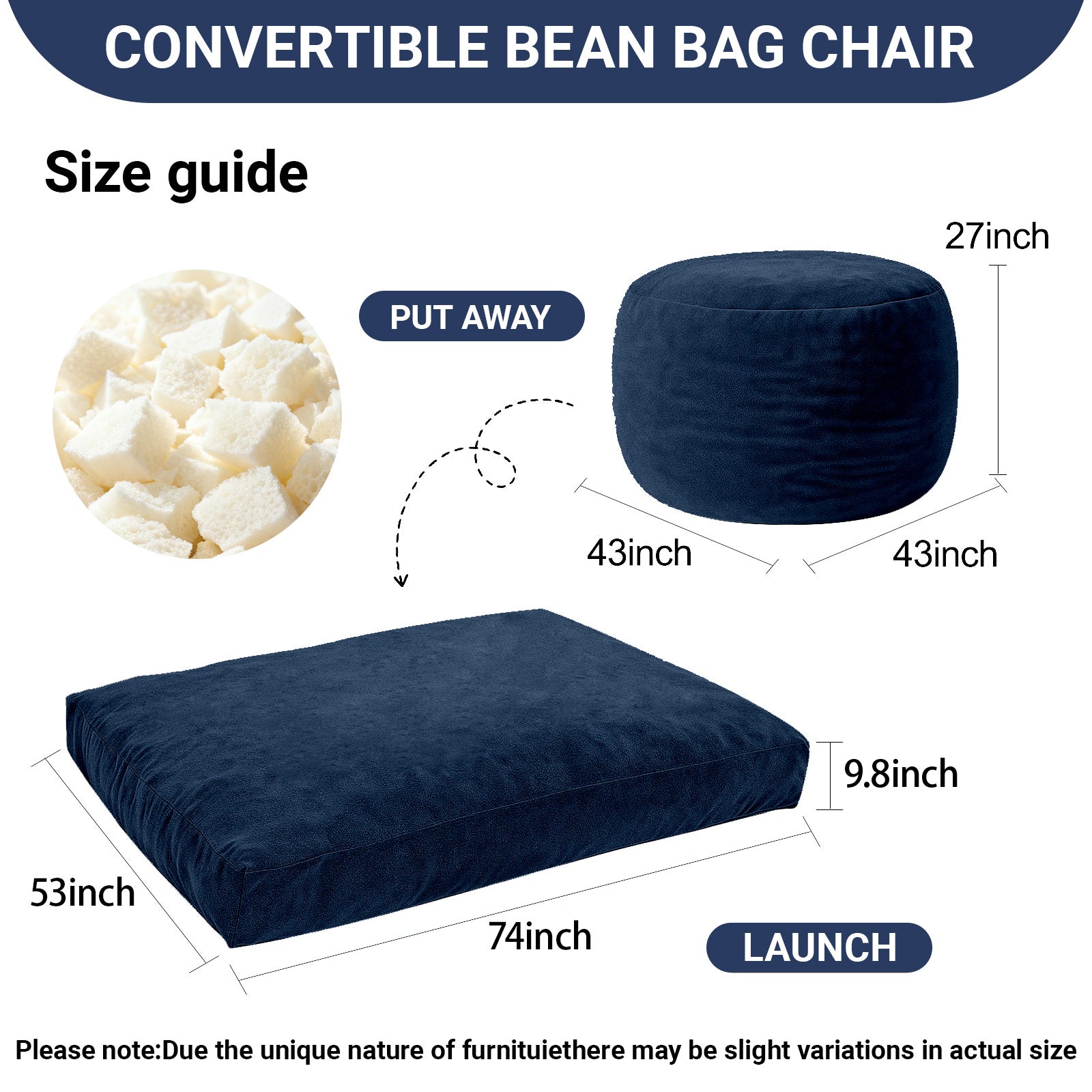 DBC-LANSE Convertible Bean Bag Chair Bed