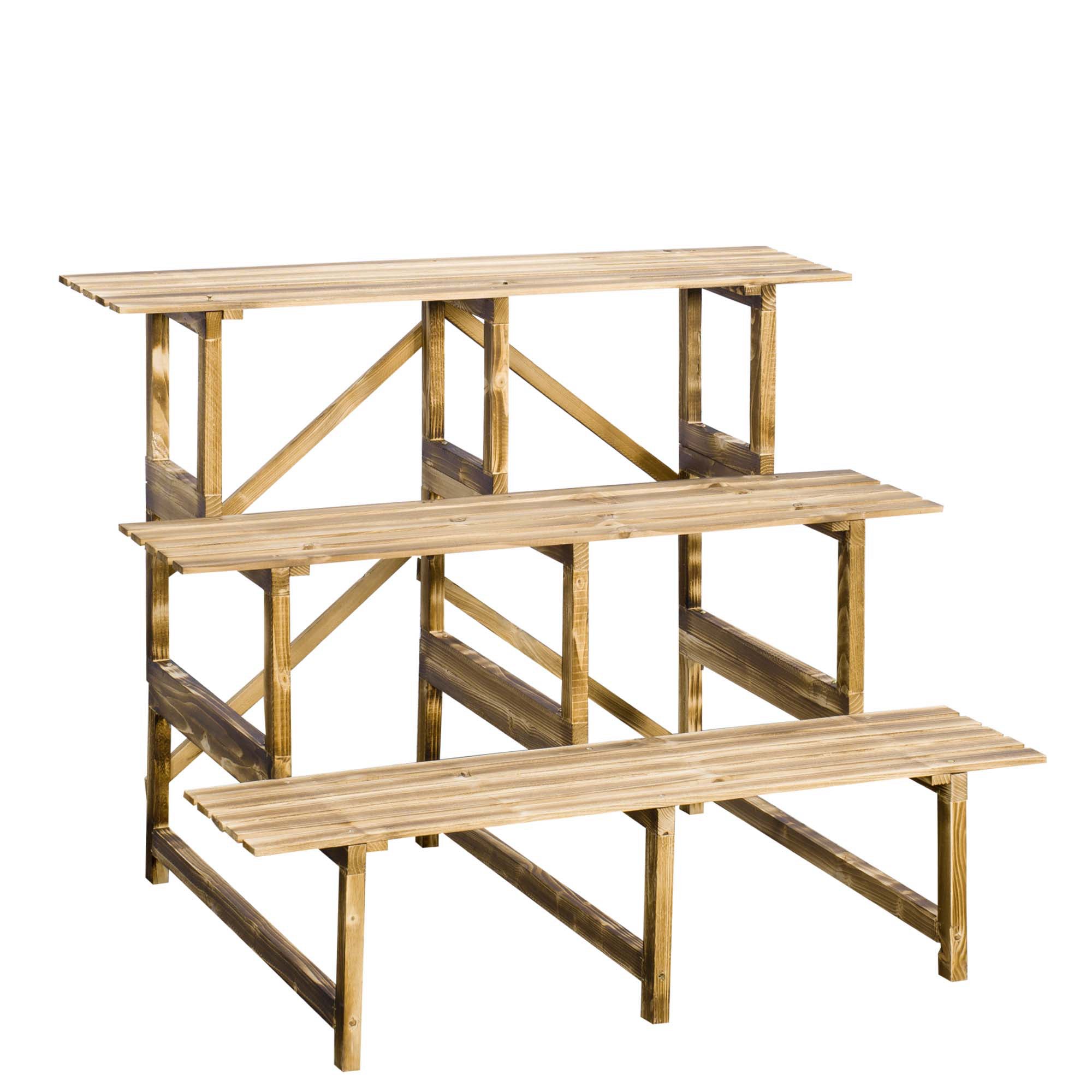 Plant Ladder Flower Shelf, 3 Steps, 100 x 80 x 78cm, Fir Wood
