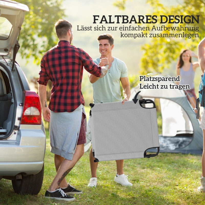 Folding Sun Lounger with Canopy, Mattress & 4-Position Adjustable Backrest - Light Grey