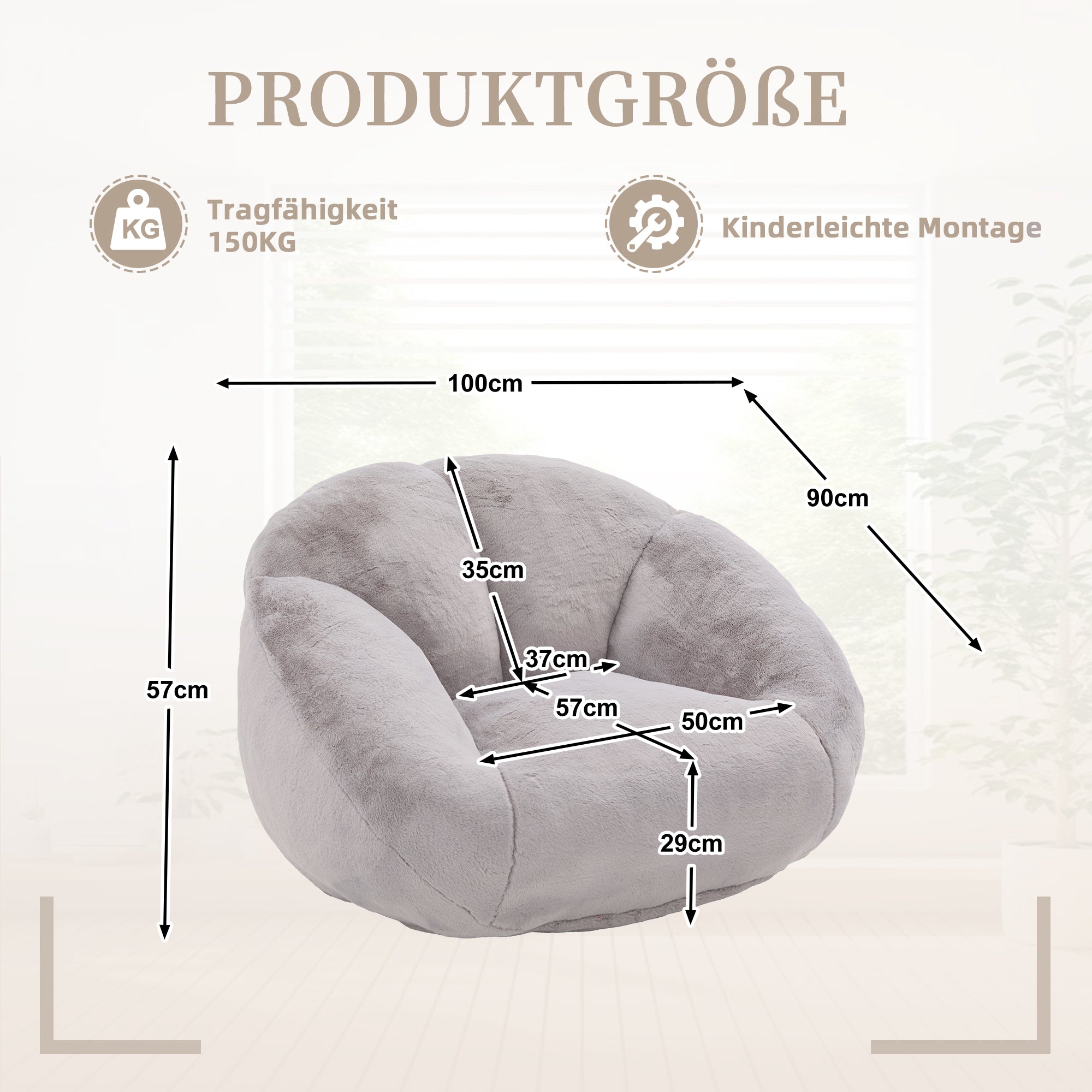 Soft Plush Beanbag Sofa, Non-slip and No Assembly Required, Artificial Rabbit Fur